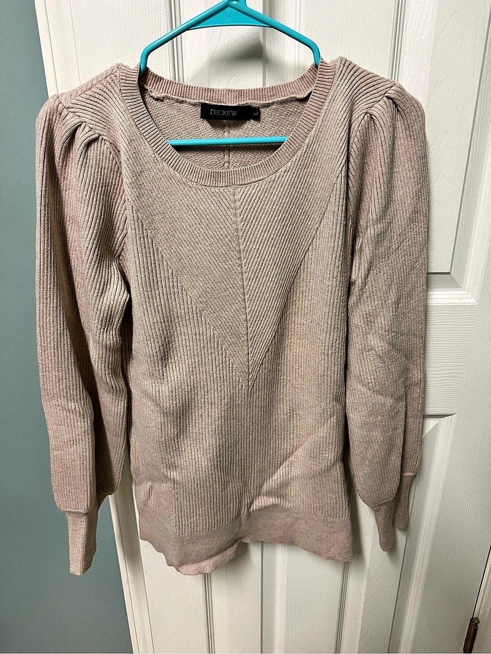 TECREW Women's Puff Sleeve Crew Neck Pullover Sweater Brown